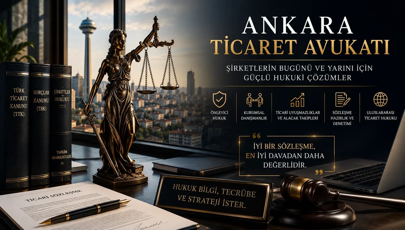 Ankara ticaret avukatı, şirketler hukuku, kurumsal danışmanlık, ticari uyuşmazlıklar ve sözleşme hizmetleri