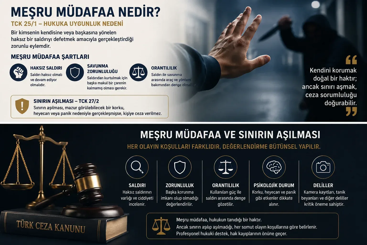 meşru müdafaa ve sınırın aşılması şartları ve tck 25 hukuka uygunluk nedenleri