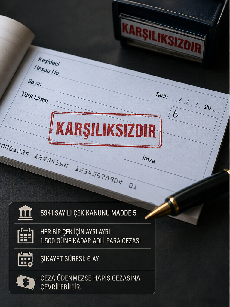Karşılıksız çek suçu nedeniyle bankaca karşılıksızdır işlemi yapılan çek yaprağı temsili görsel